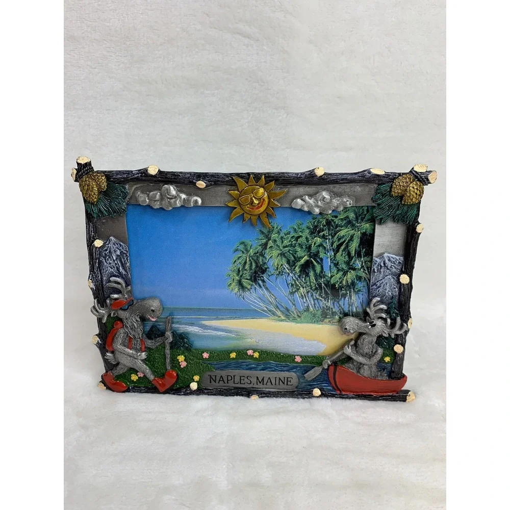 Naples Maine Moose Hiking Canoe Rustic‎ Pewter Frame Woodland Cabin Lodge Woods